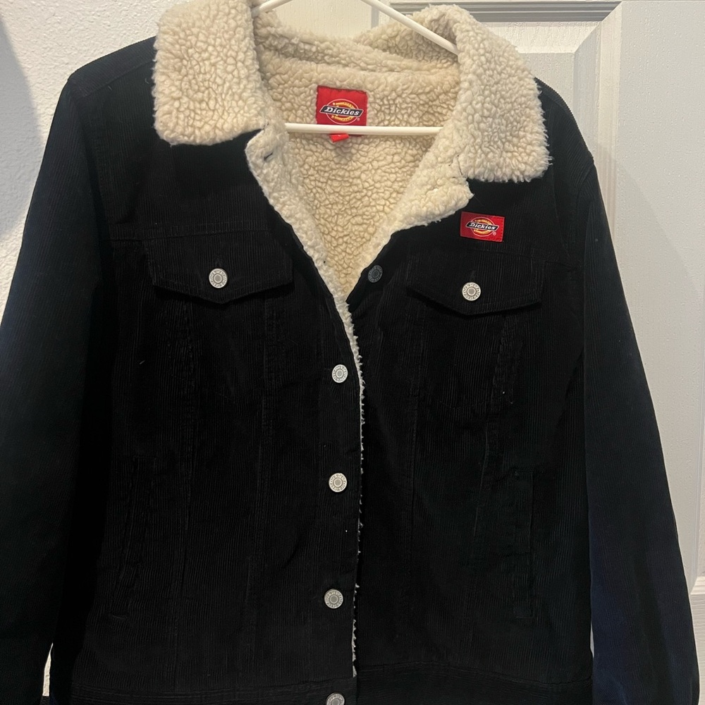 Dickies Juniors Black Corduroy Jacket with Cream Sherpa Lining